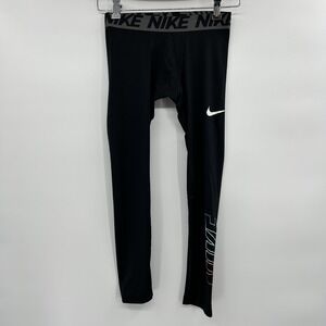 Nike Boys Dri-Fit Compression Legging Pants Size L Black Training‎ Logo Sports